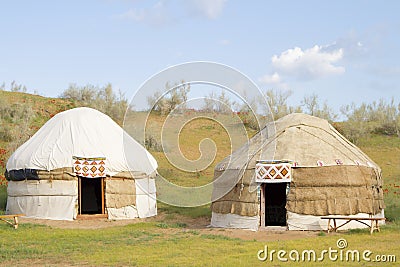 Kazakh yurt in the Kyzylkum desert Stock Photo