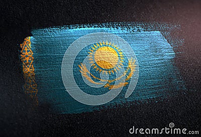 Kazakhstan Flag Made of Metallic Brush Paint on Grunge Dark Wall Stock Photo