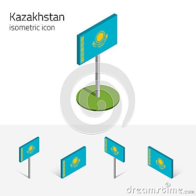 Kazakhstan flag, vector set of 3D isometric icons Vector Illustration