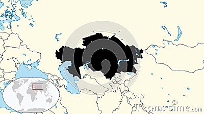 Kazakhstan is highlighted in black on the map, riots and rallies in Kazakhstan. Stock Photo