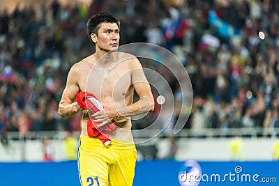 Kazakhstan national football team midfielder Abzal Beysebekov Editorial Stock Photo