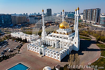 Kazakhstan. Nur Astana Mosque. Nur Astana Meshiti. White mosque with gold domes. Modern architecture of capital of the Stock Photo