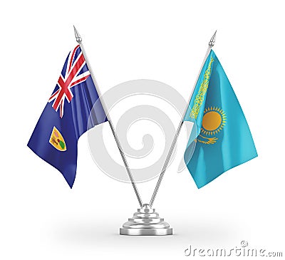 Kazakhstan and Turks and Caicos Islands table flags isolated on white Stock Photo