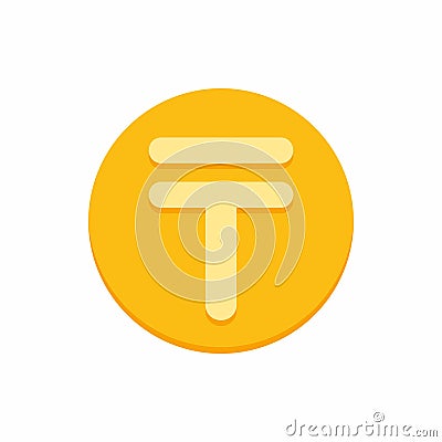 Kazakhstani tenge currency symbol on gold coin Vector Illustration