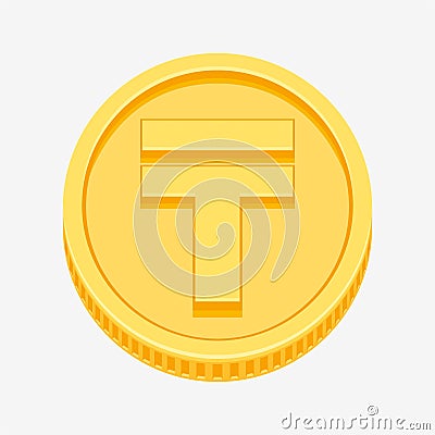 Kazakhstani tenge symbol on gold coin Vector Illustration