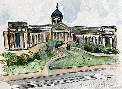 Kazan Cathedral in Saint Petersburg, Russia. Cartoon Illustration