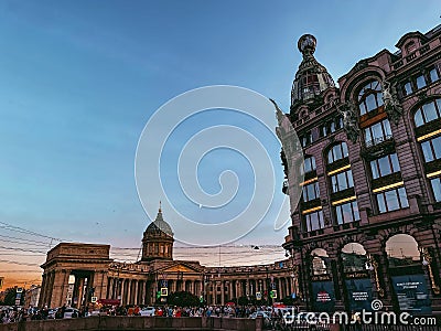 Kazan Cathedral and Zinger Building Editorial Stock Photo