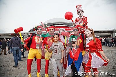 KAZAN - JUNE 18, 2017: Street actors and football fans, soccer f Editorial Stock Photo