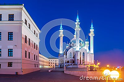 Kazan Kremlin illuminated at night. Kul-Sharif Mosque. Russia. Tatarstan. Stock Photo