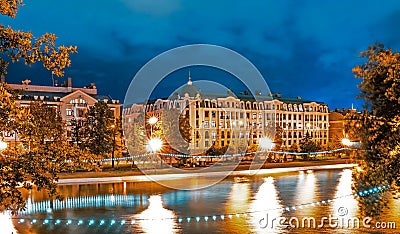 Kazan night cityscape, Tatarstan Republic, Russia. Editorial Stock Photo