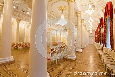 KAZAN, RUSSIA - 16 JANUARY 2017, City Hall - luxury and beautiful touristic place - view of golden ballroom Editorial Stock Photo