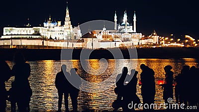 Kazan, Russia, 12 may 2017 - silhouette loving couple at festival of floating Lanterns on Kazanka Editorial Stock Photo