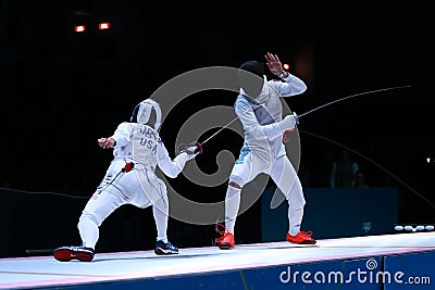 Fight at a fencing competition Editorial Stock Photo