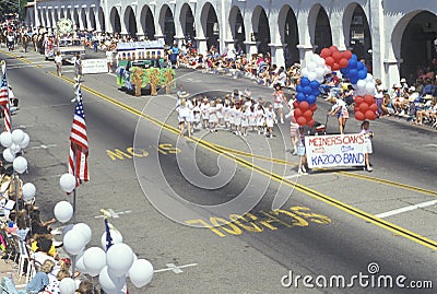 Kazoo Band Marching in July 4th Parade, Ojai, California Editorial Stock Photo