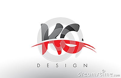 KC K C Brush Logo Letters with Red and Black Swoosh Brush Front Stock Photo