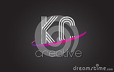 KC K C Letter Logo with Lines Design And Purple Swoosh. Vector Illustration
