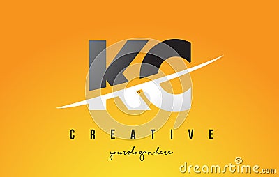 KC K C Letter Modern Logo Design with Yellow Background and Swoosh. Vector Illustration