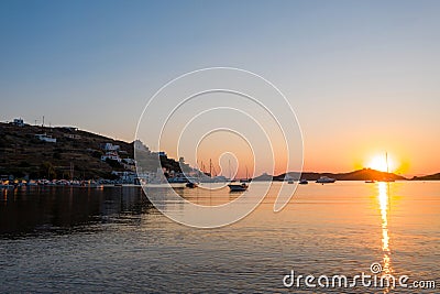 Kea Tzia island, Cyclades, Greece. Vourkari marina at sunset Stock Photo