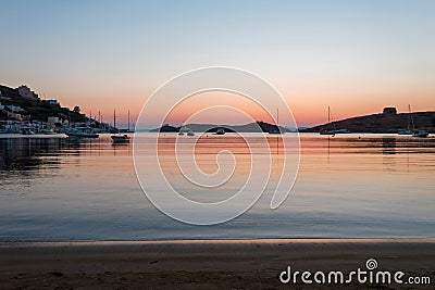 Kea Tzia island, Cyclades, Greece. Vourkari marina at sunset Stock Photo