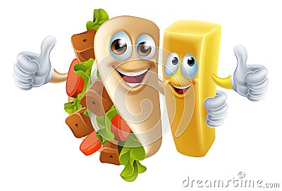 Kebab and Chip Mascots Vector Illustration