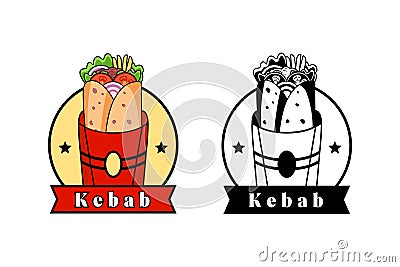 Kebab cute kawaaii yummi delecious white red yellow paper packaging Vector Illustration