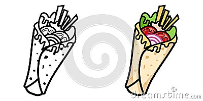 kebab durum, falafel turkish food, food wrap icon Vector Illustration