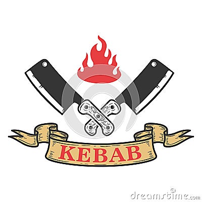 Kebab emblem template. Fast food. Design element for logo, label, emblem, sign. Vector Illustration