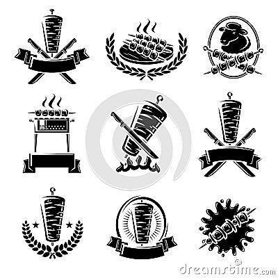 Kebab labels and elements set. Collection icon kebabs. Vector Vector Illustration