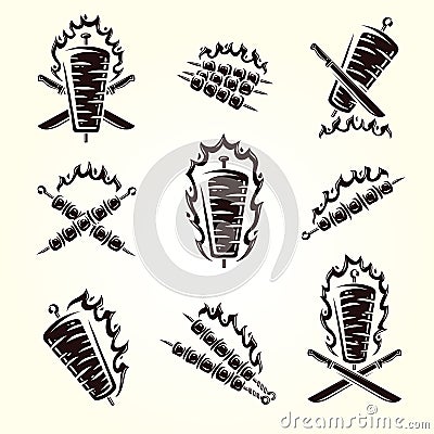 Kebab labels and elements set. Collection icon kebabs. Vector Vector Illustration