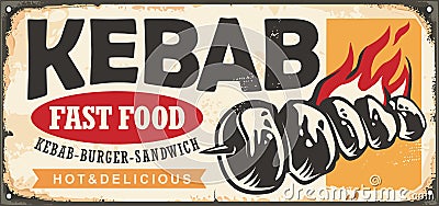 Kebab retro tin sign design for fast food restaurant Vector Illustration