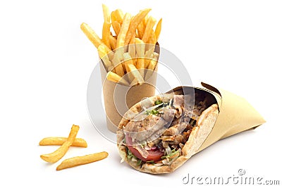 Kebab sandwich with french fries Stock Photo