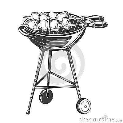 Kebab, shashlik, grilled on a skewer, food meat, hand drawn vector illustration realistic sketch Vector Illustration
