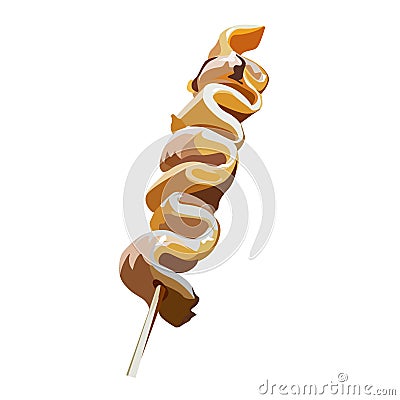 Kebab with squid on stick icon isolated on white background, spicy tasty seafood snack, vector illustration. Vector Illustration