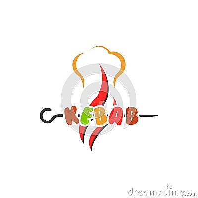 Kebab Turkey Logo Design. Meat skewer with logotype vector design. Grilled meat Vector Illustration