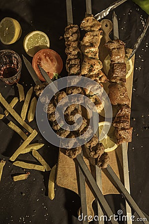 Kebap,chiken and pork meat on a stick Stock Photo