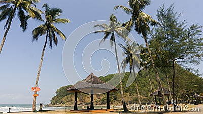 KEBUMEN, INDONESIA â€“ JULY 15, 2021: A gazebo located on the edge of Karang Bolong beach Editorial Stock Photo