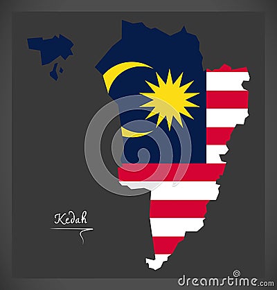 Kedah Malaysia map with Malaysian national flag illustration Stock Photo