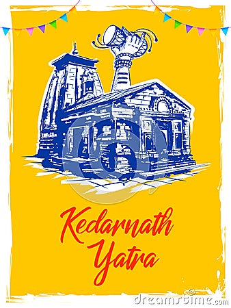 Kedarnath Mandir Hindu temple of Lord Shiva in Uttarakhand India for Kedarnath Yatra Cartoon Illustration