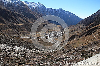 Kedarnath Temple Top View . Stock Photo