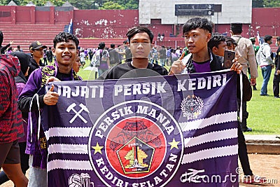 The supporters of Persik Kediri. Persik is one of the Indonesian football club Editorial Stock Photo