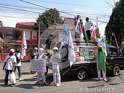 Kediri, East Java Indonesia, 16th July 2020 : Indonesian demonstration on the street. Demonstration about draft bill HIP RUU HIP Editorial Stock Photo