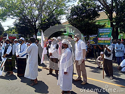 Kediri, East Java Indonesia, 16th July 2020 : Indonesian demonstration on the street. Demonstration about draft bill HIP RUU HIP Editorial Stock Photo