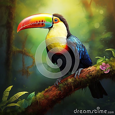 Ai Generated illustration Wildlife Concept of Keel Billed Toucan. Cartoon Illustration