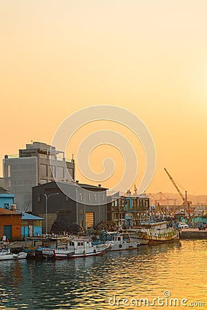 Zhengbin Port fishing village sunset view in Keelung, Taiwan Editorial Stock Photo