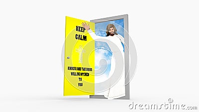 Keep Calm Knock Door Jesus Christ Waving Illustration Stock Photo