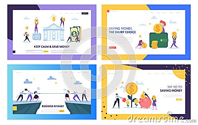 Keep Calm and Save Money Landing Page Set. Smart Choice in Business Rivalry, Earning and Keeping Capital for Company Vector Illustration