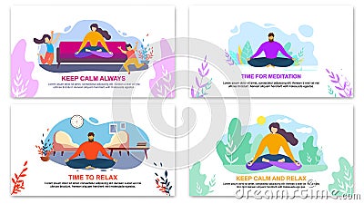 Keep Calm Always Time For Meditation Relax Banner Vector Illustration