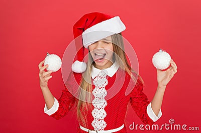 Keep celebrating cause new year is coming. Happy girl celebrating Christmas and new year. Small child enjoy celebrating Stock Photo