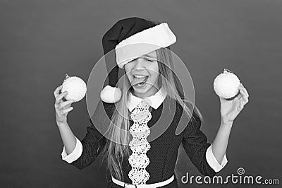 Keep celebrating cause new year is coming. Happy girl celebrating Christmas and new year. Small child enjoy celebrating Stock Photo
