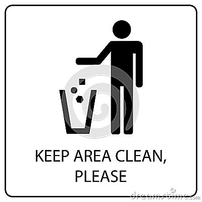 Keep clean icon or poster. Do not litter sign. Silhouette of a man, throwing garbage in a bin Vector Illustration